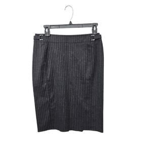 Philippe Adec Wool Midi Grey Striped Pencil Skirt Attached Belt Size 4 Small